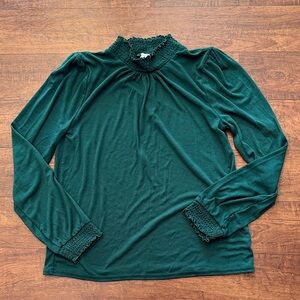 J. Crew Factory Emerald Green Smocked Blouse